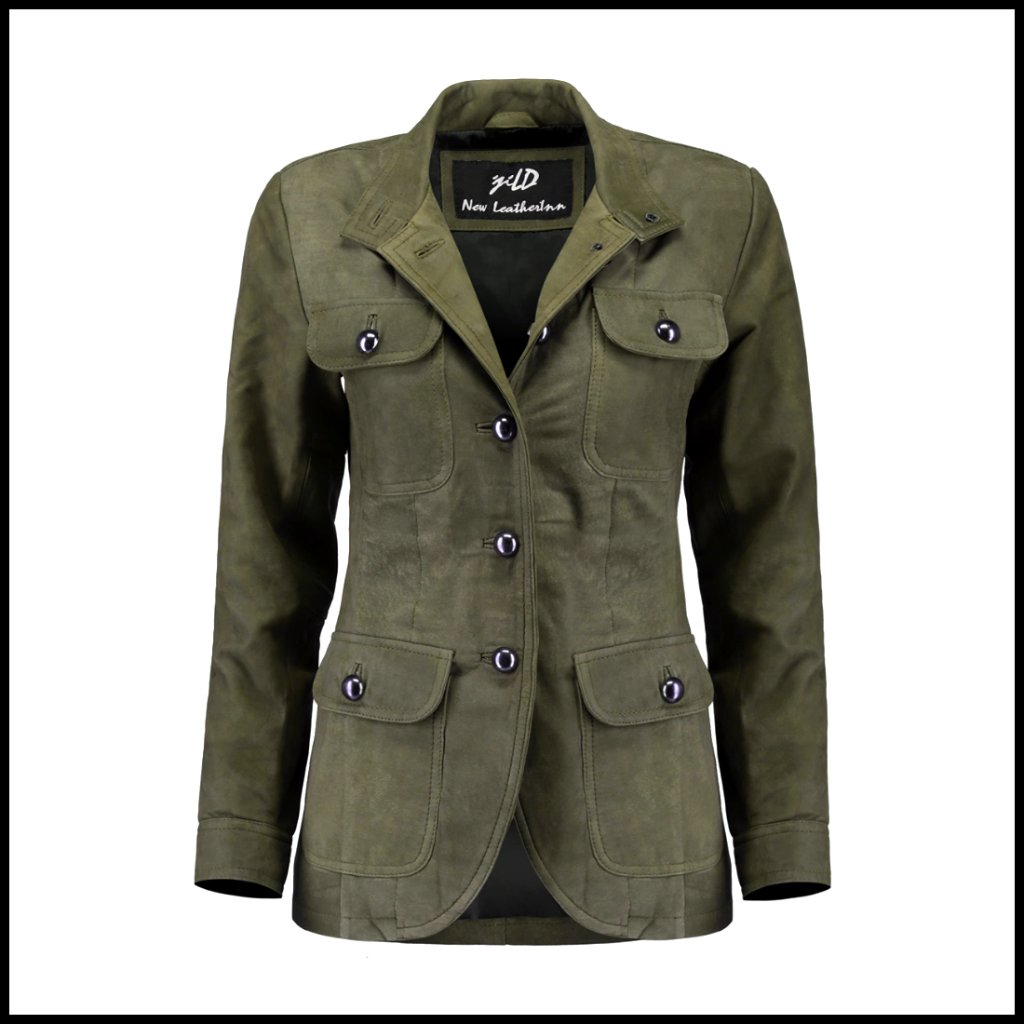 Vintage Suede Look Leather Blazer With Cuff Sleeves And Four Pockets